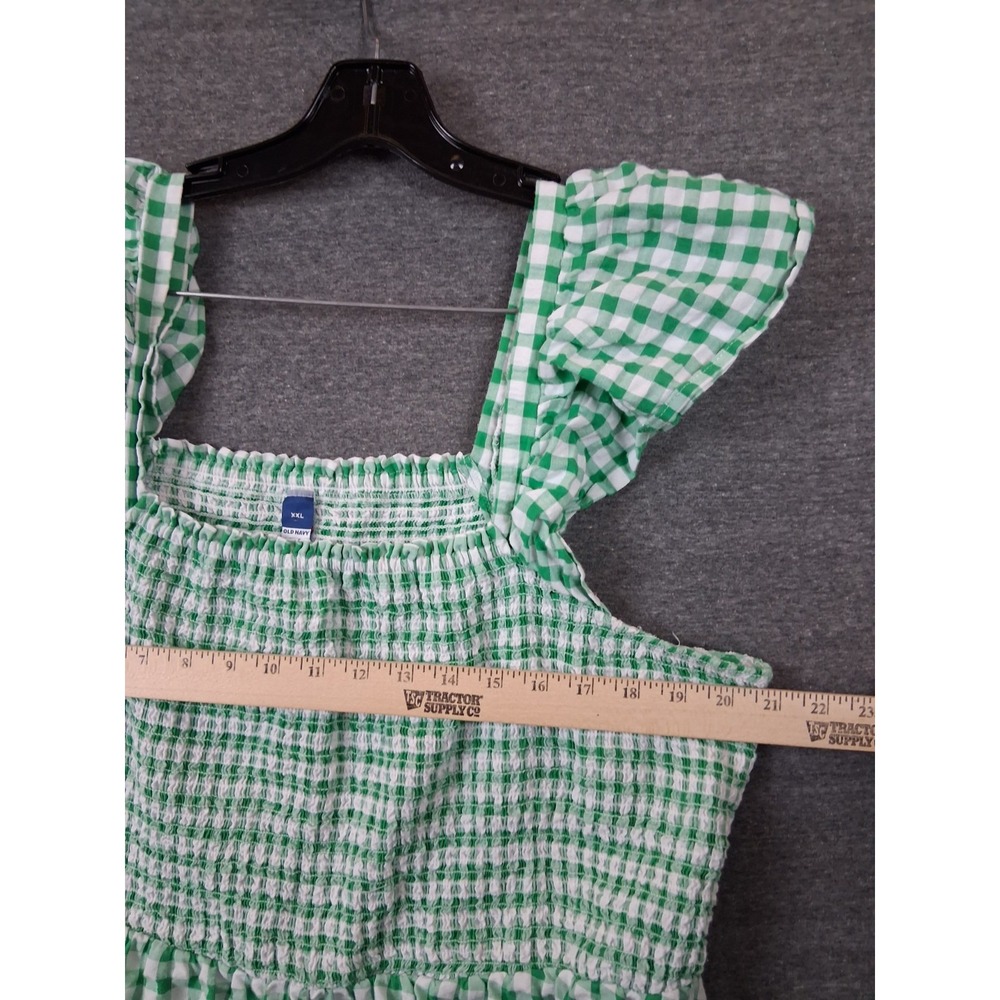 Old Navy Dress 2XL Green Gingham Check Plaid Seersucker Smocked Peasant Ruffle - Picture 4 of 8